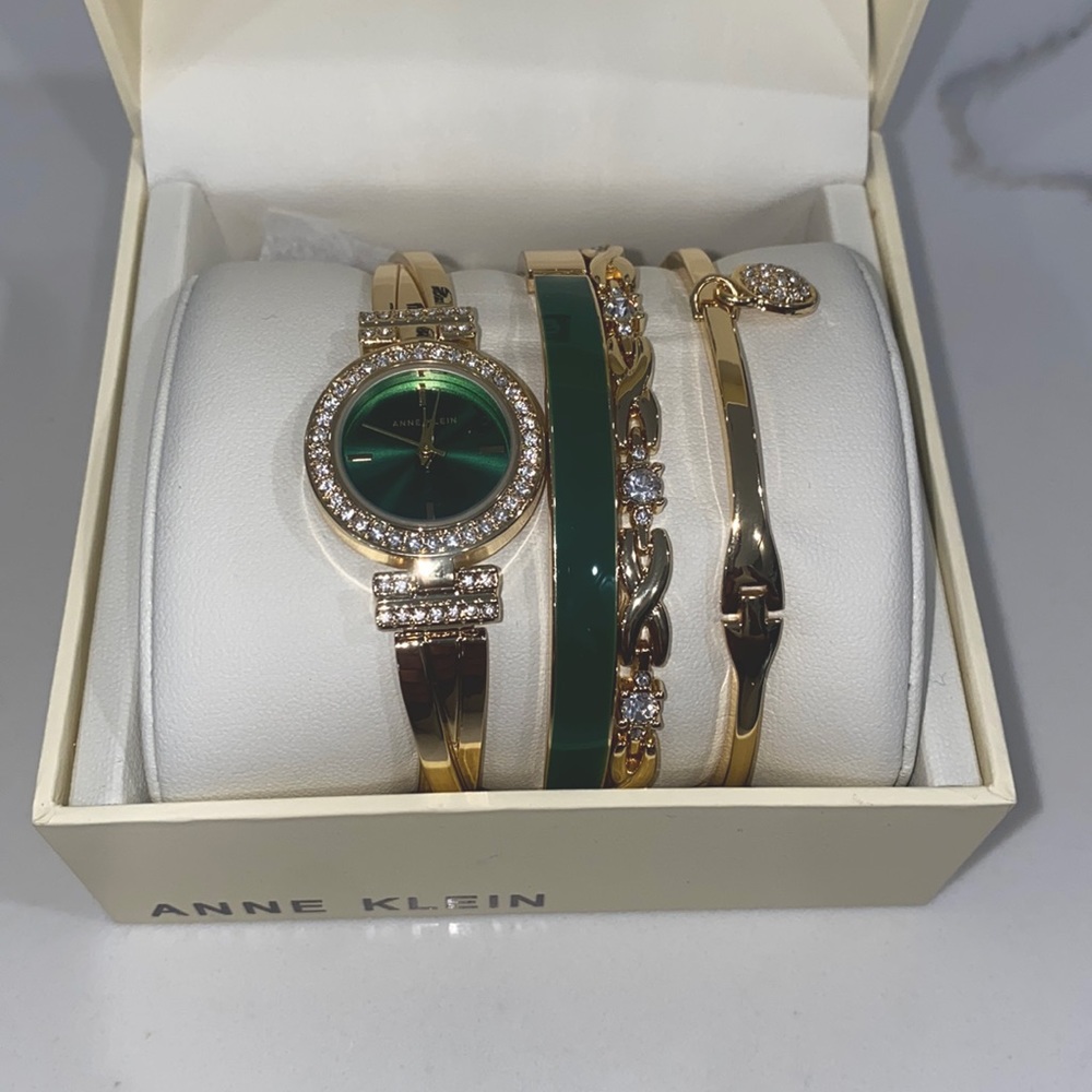 Anne Klein Swarovski Crystal Accented Bangle Watch and Bracelet set